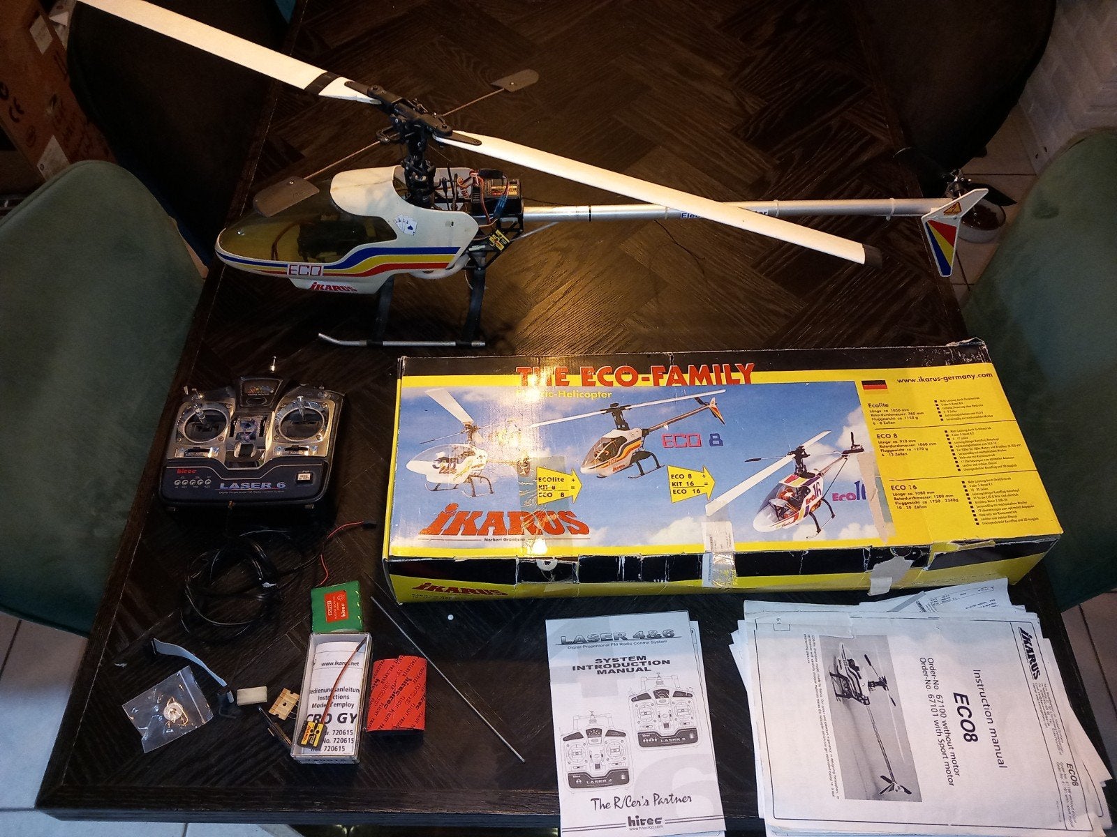Ikarus Eco 8 RC Helikopter met Hitec Laser 6 zender, Elektro, Gebruikt, RTF (Ready to Fly), Helikopter