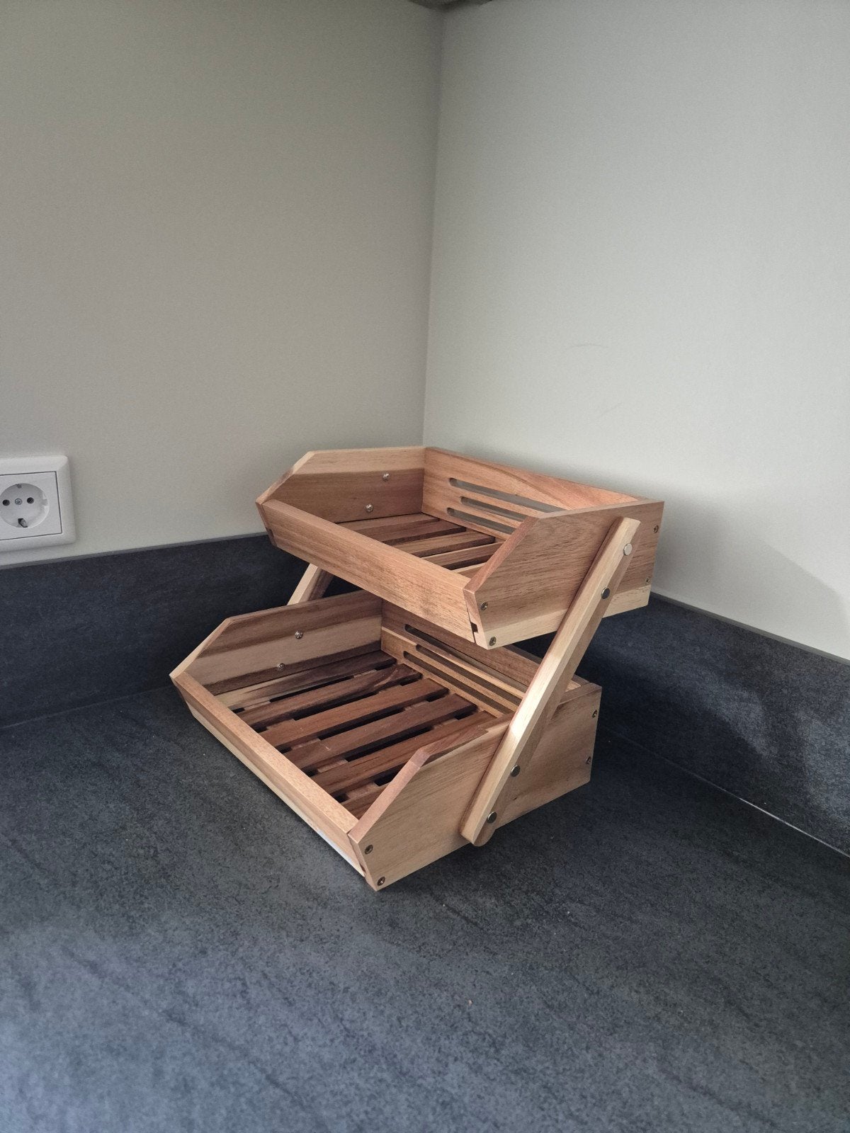 Acacia houten organiser/ fruitmand., Ophalen, Zo goed als nieuw, Hout, Bruin