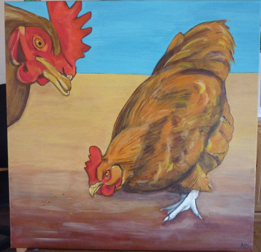 Kippen, Acrylverf, Handgeschilderd, Ophalen of Verzenden, Dieren