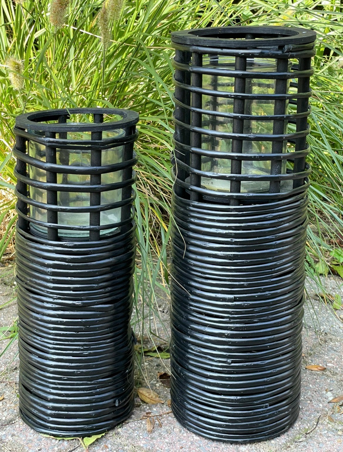 2 Grote kaarsenkandelaren binnen, buiten, serre veranda, Huis en Inrichting, Ophalen, Zwart, Natuurlijk materiaal, Zo goed als nieuw