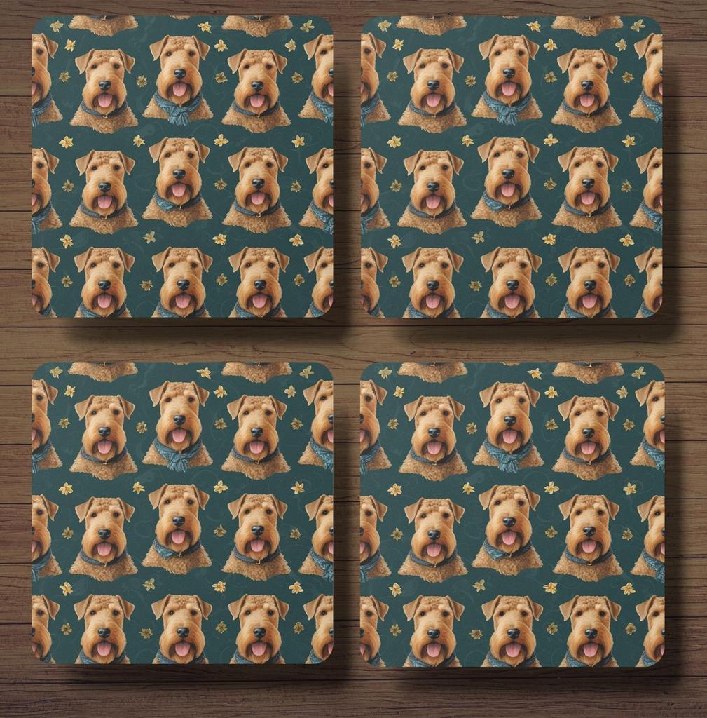 Airedale Terriër patroon onderzetters met houder, Ophalen of Verzenden, Nieuw, Glas of Kopje
