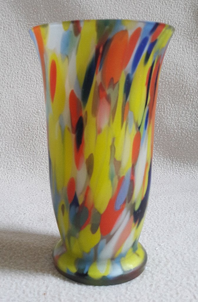 Boheems Spatglas Vaas Wilhelm Karlik Söhne Art Deco jaren 20, Ophalen of Verzenden