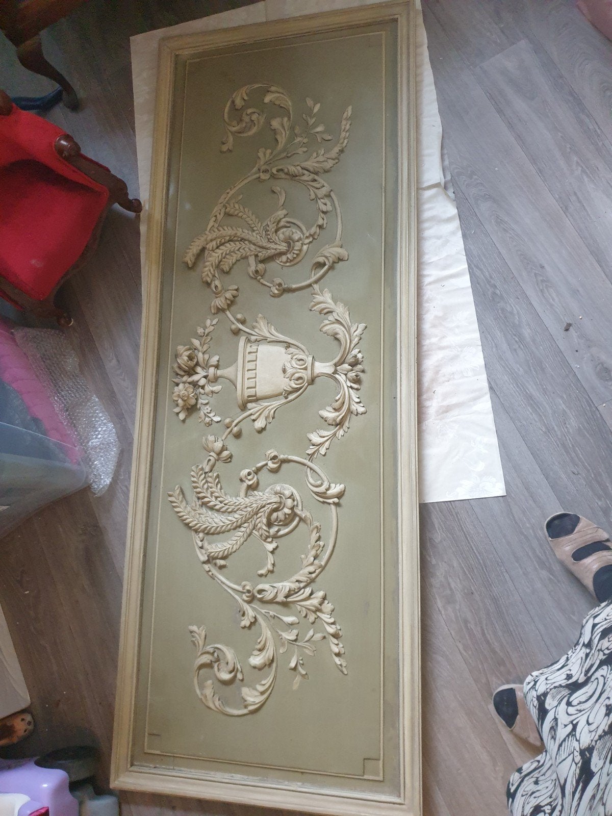 Prachtig groot paneel decoratie ornament, Ophalen, 70 cm, Groen, Hout