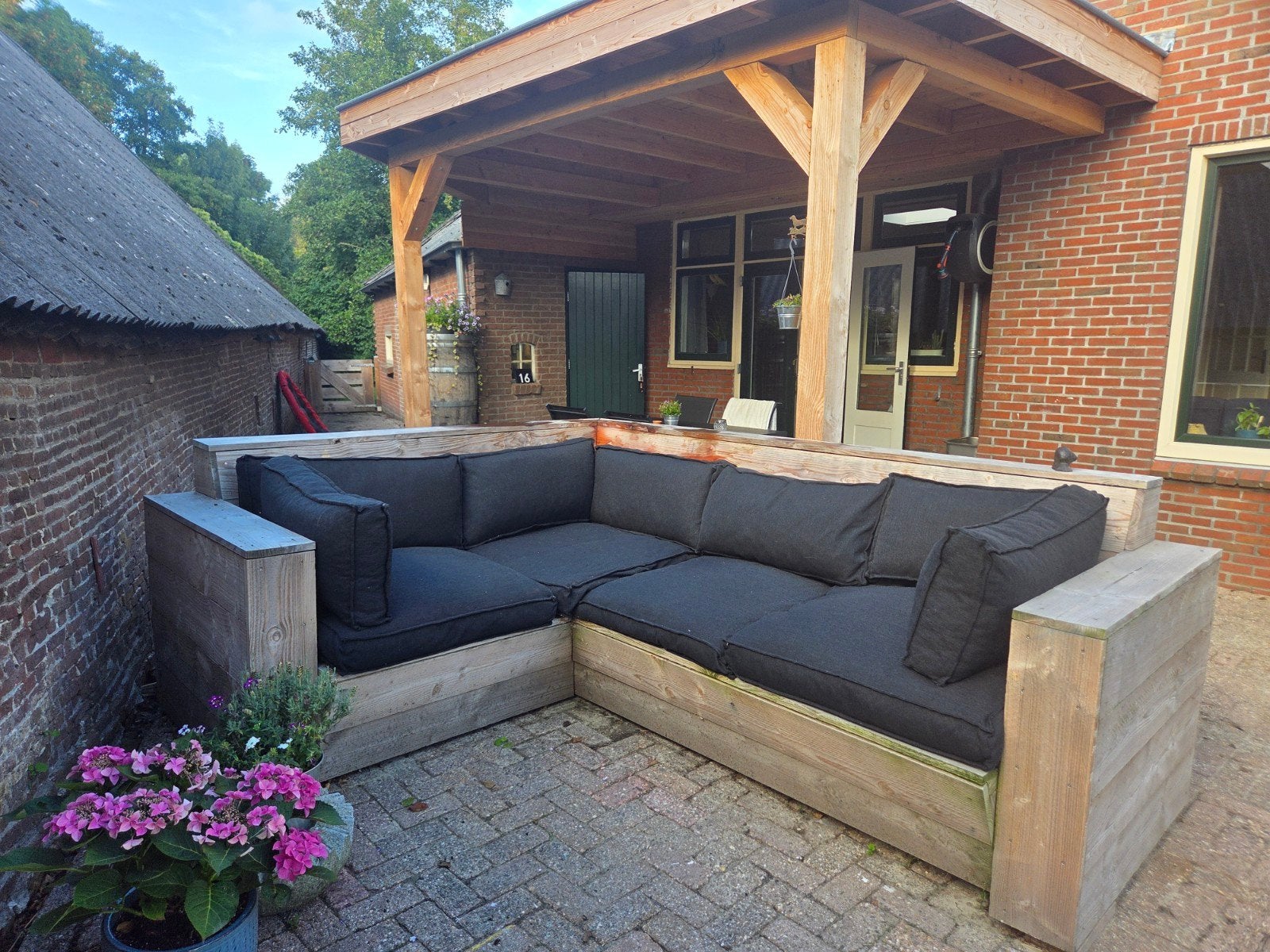 Douglas hoekbank voor buiten met kussens, Ophalen, 5 zitplaatsen, Gebruikt, Loungeset