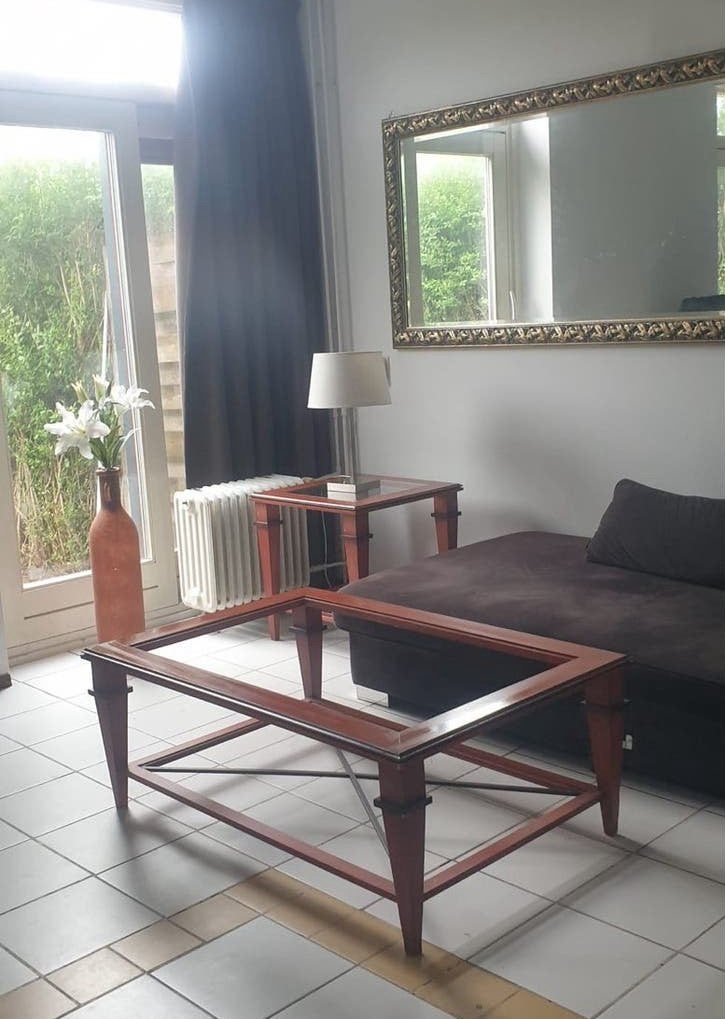 Salontafel en bijzettafel set met glazen blad, Ophalen, 50 – 75, Gebruikt, 100 tot 150 cm