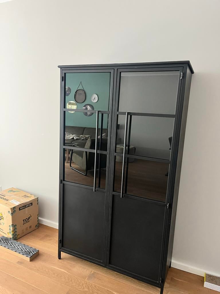 Industriële Zwarte Kast - Metaal & Glas (100x170x40cm), Ophalen, 100 tot 150 cm, 150 tot 200 cm, 25 tot 50 cm