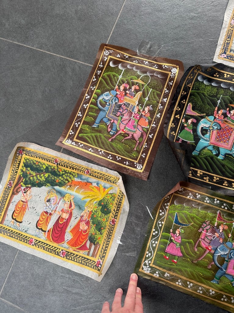 India schilderij op dun zijde Indiase schildering, Nieuw, Ophalen of Verzenden, https://verburgtvintage.nl/#contact, Schipluidenlaan 20 5035KJ Tilburg