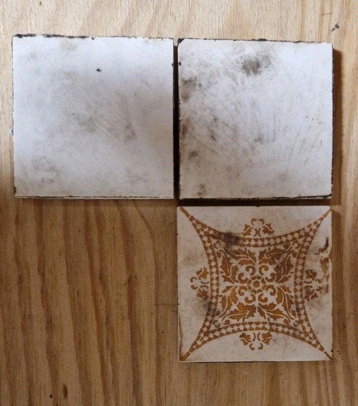 Antieke decoratieve tegels, 11x11 cm, set van 3, Antiek en Kunst, Ophalen of Verzenden