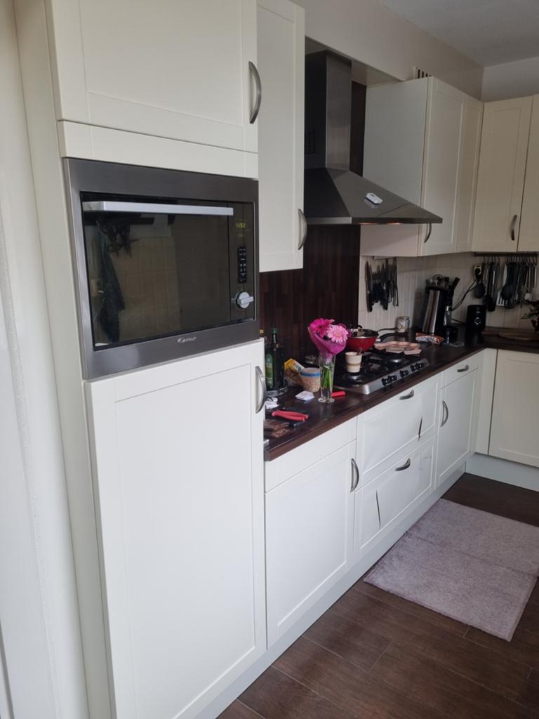 Keuken ter overname compl. met Apparatuur etc. Wit Bruin, Gebruikt, Wit, Hoekkeuken, Ophalen of Verzenden
