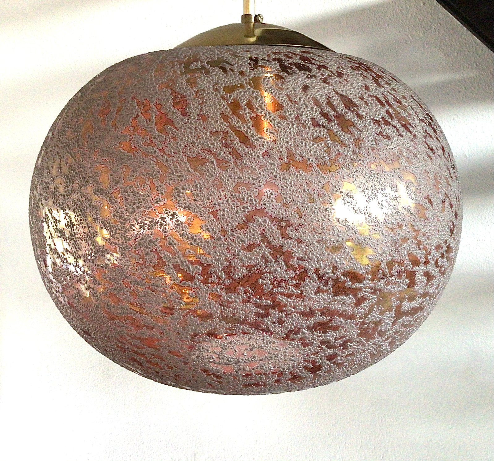 Vintage iceglass hanglamp, Ophalen of Verzenden, Zo goed als nieuw