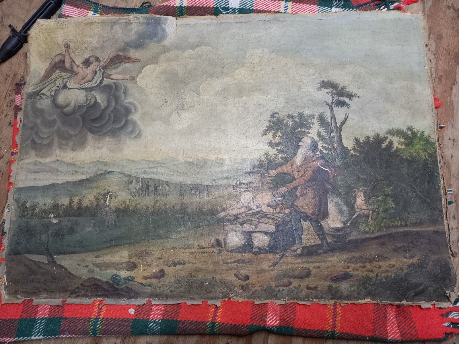 Antiek schilderij, De brandende bramenstruik abraham offert, Ophalen