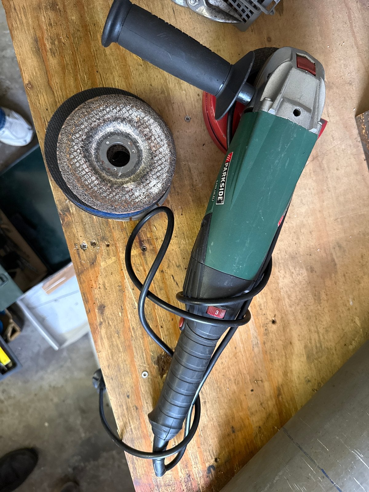 Parkside Haakse Slijpmachine PWS 125 A1 met slijpschijven, Doe-het-zelf en Verbouw, Gereedschap | Slijpmachines, Ophalen, Gebruikt