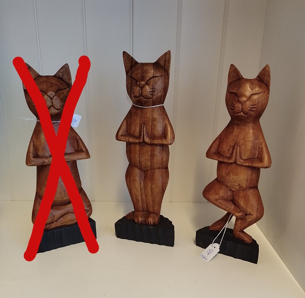Handgesneden yoga kat - 2 varianten, Houtsnijwerk, Ophalen of Verzenden, 20 - 50 cm, Hout