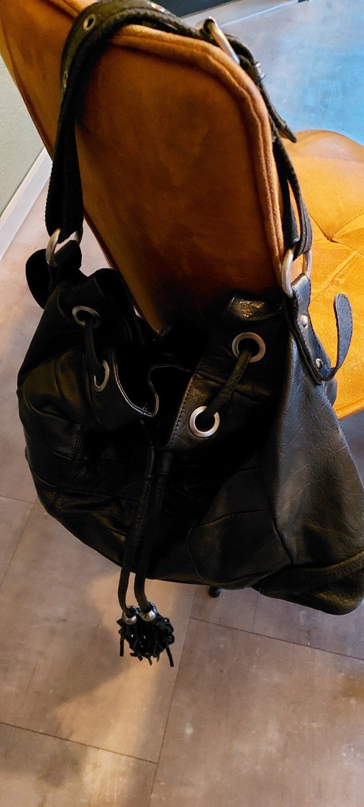 Mooie grote zwarte leren tas met ritsvakken, Ophalen, Gebruikt, Zwart, Handtas
