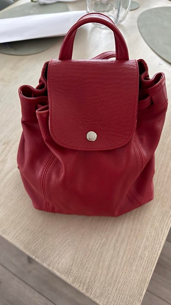 Longchamp rode leren rugtas, Ophalen of Verzenden, Zo goed als nieuw, Rood, Handtas