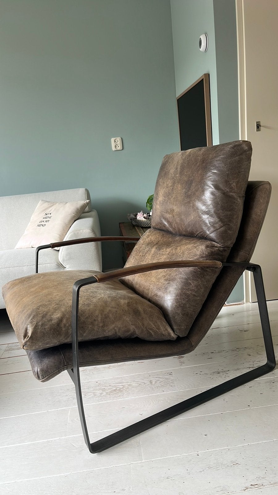 Eleonora lex vintage fauteuil antraciet/bruin, Ophalen, Zo goed als nieuw, 75 tot 100 cm, 50 tot 75 cm