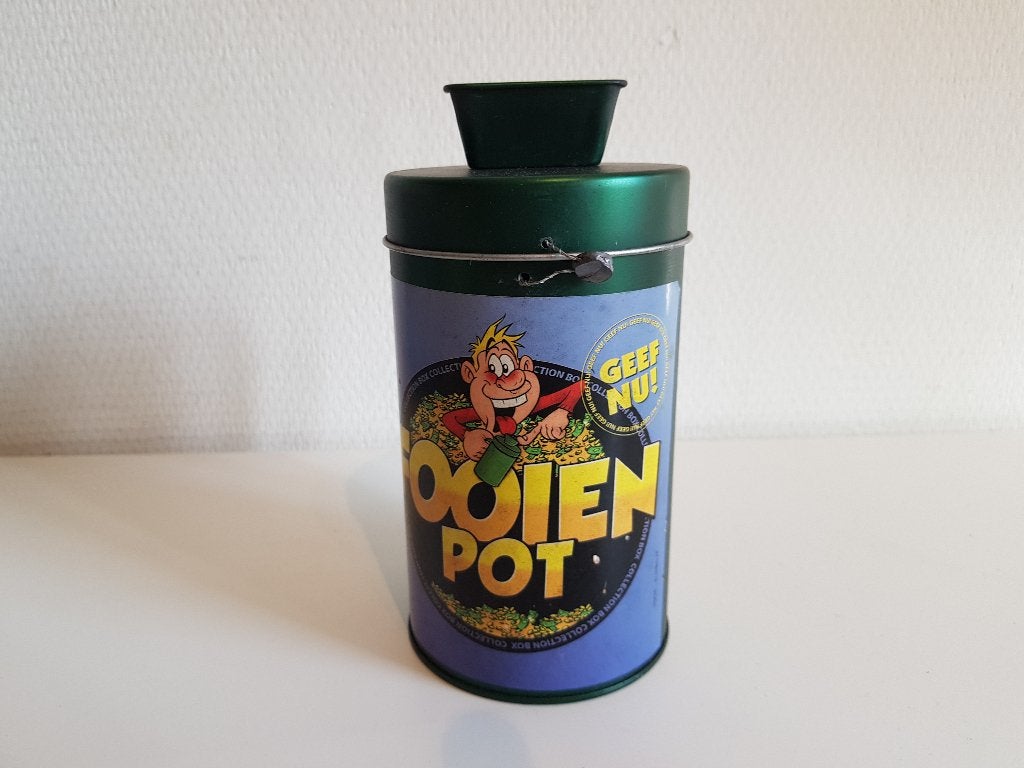 Vintage Fooien Pot spaarpot - Geef Nu!, Verzamelen, Verzenden, Gebruikt, Metaal of Blik, Overige thema's