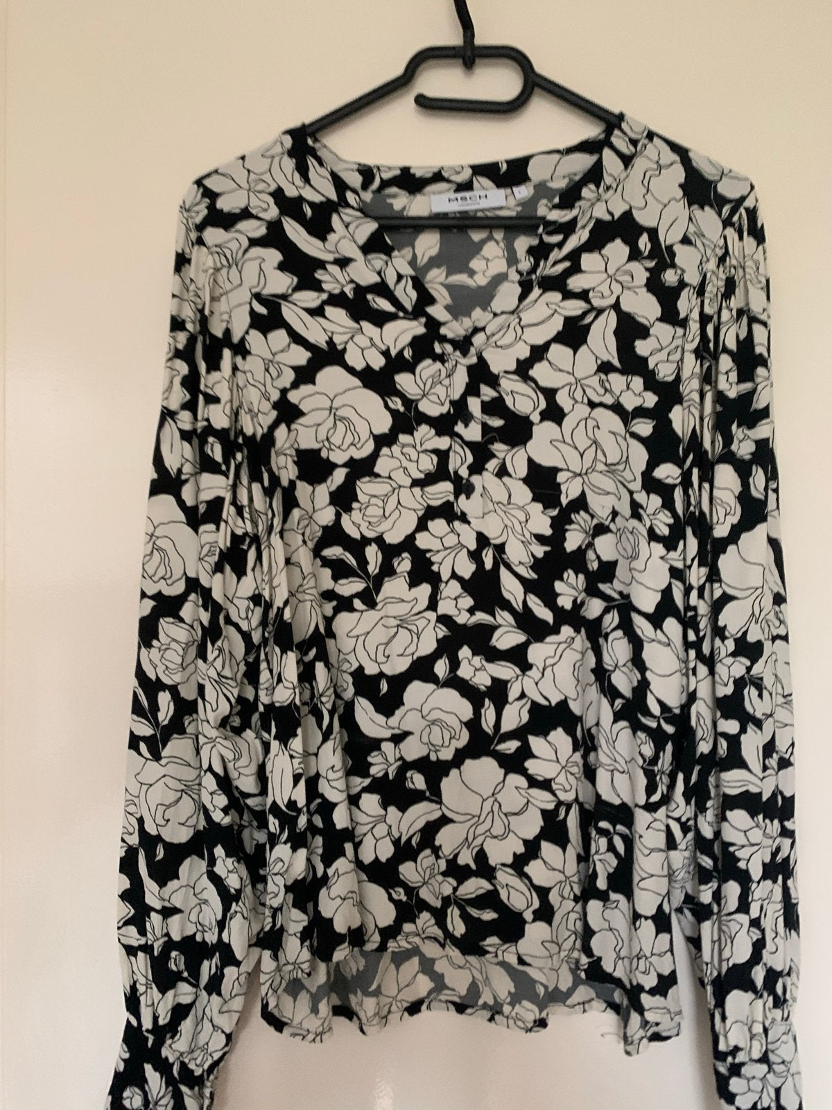 MSCH Copenhagen Blouse Zwart/Wit Bloemenprint Maat L, Ophalen of Verzenden, Zo goed als nieuw, Maat 42/44 (L), Zwart
