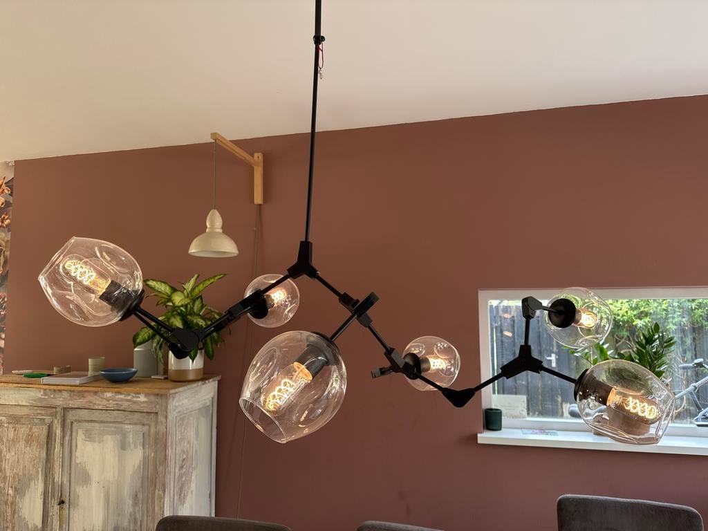 Verstelbare Hanglamp met 7 Rookglas LED Bollen, Ophalen, Gebruikt, Glas, 75 cm of meer