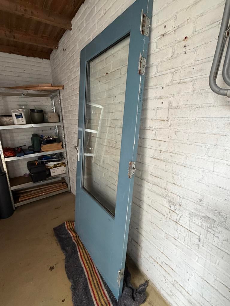 Gebruikte Buitendeur met Glas - Grijsblauw, Ophalen, Gebruikt, 80 tot 100 cm, Buitendeur