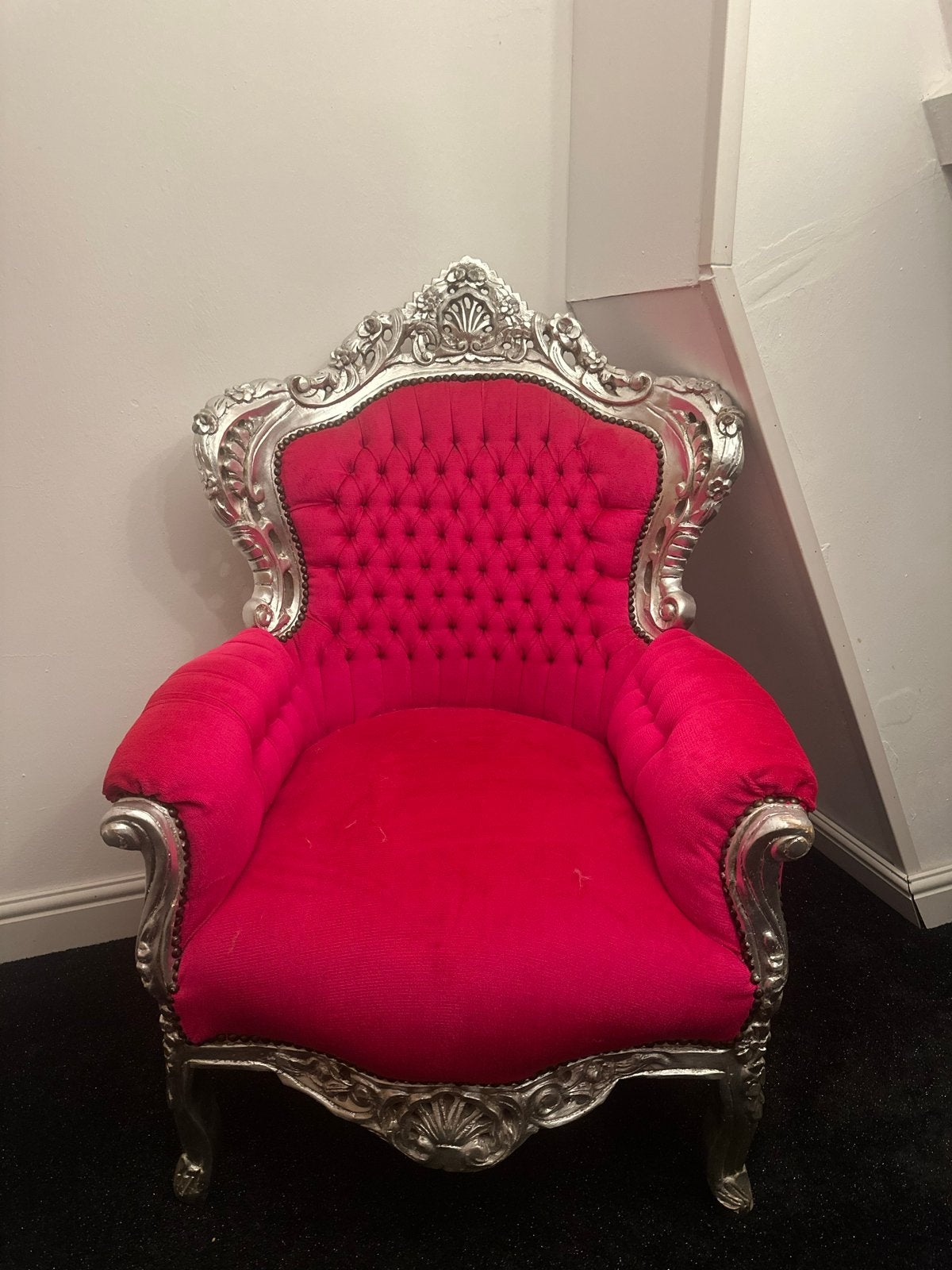 Barokke Troonstoel - Rood Fluweel & Zilveren Frame, Antiek en Kunst, Ophalen