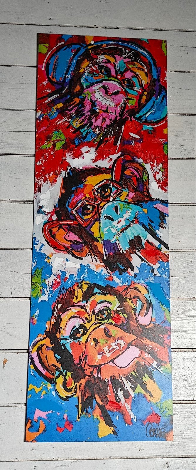 schilderij corrie leushuis apen, Antiek en Kunst, Ophalen