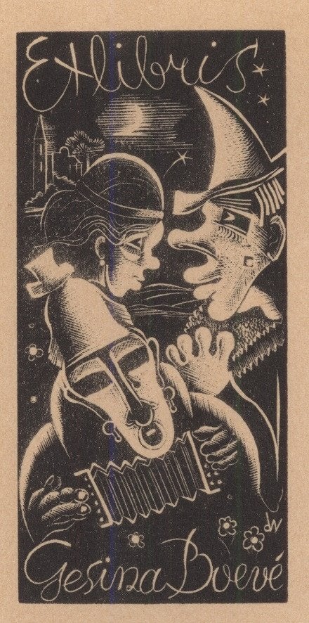 0393 Ex Libris Nederland : Cor de Wolff, 1947, Antiek en Kunst, Kunst | Etsen en Gravures, Verzenden, Ex libris