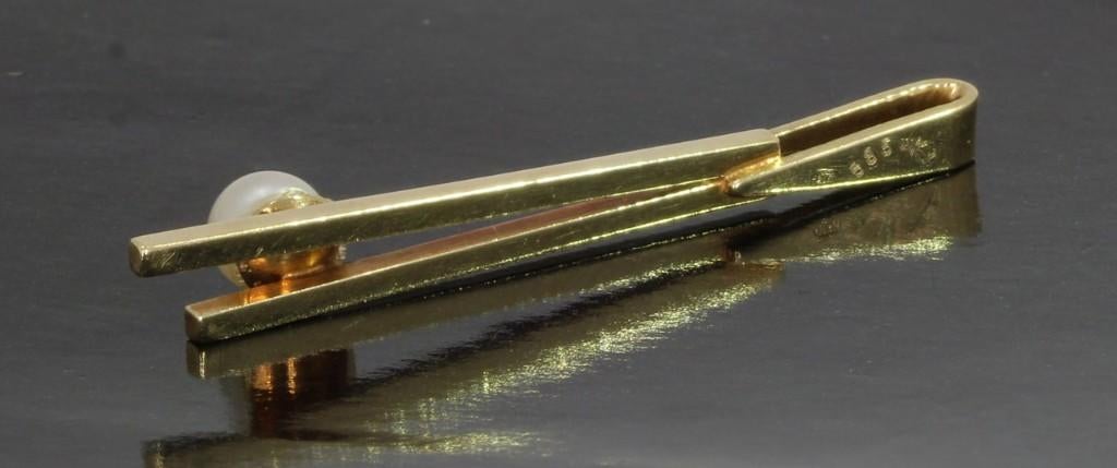 14k gouden parel design staafjes ketting hanger vintage dame, Verzenden, Goud, Hanger, Met edelsteen