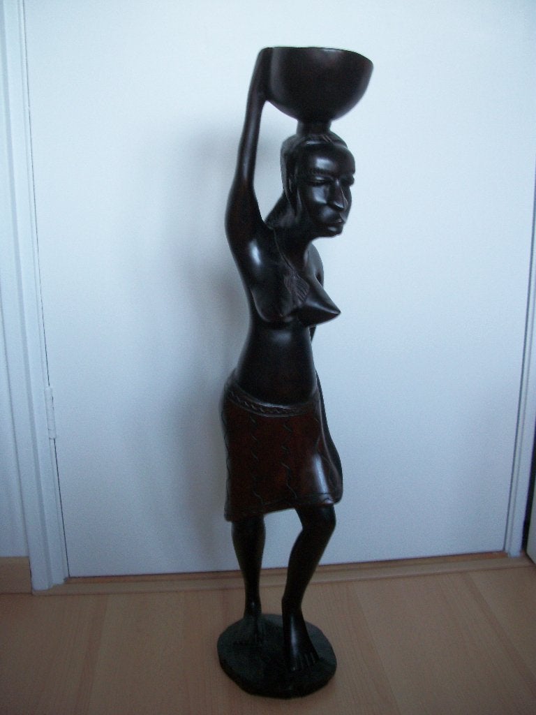 Afrikaanse Vrouw Houtsnijwerk Beeld - 78 cm - Bruin - zgan, Handgemaakt, Beeld, Hout, Bruin