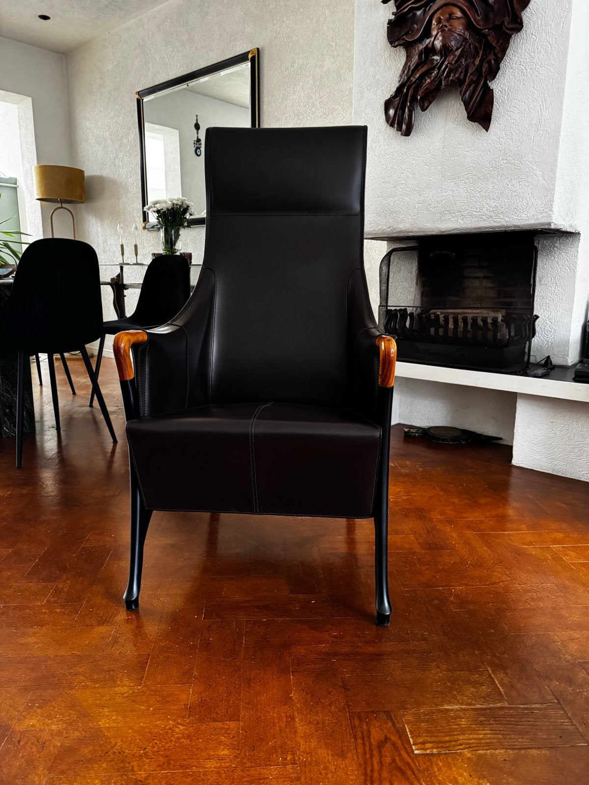 Giorgetti fauteuil, donkerbruin leer, zo goed als nieuw, Huis en Inrichting, Bruin, Leer, Ophalen of Verzenden, Zo goed als nieuw
