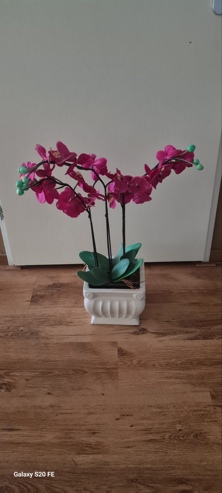 mooie 3 takken orchideeën kunstbloemen, Paars, Natuurlijk materiaal, Gebruikt, 70 cm