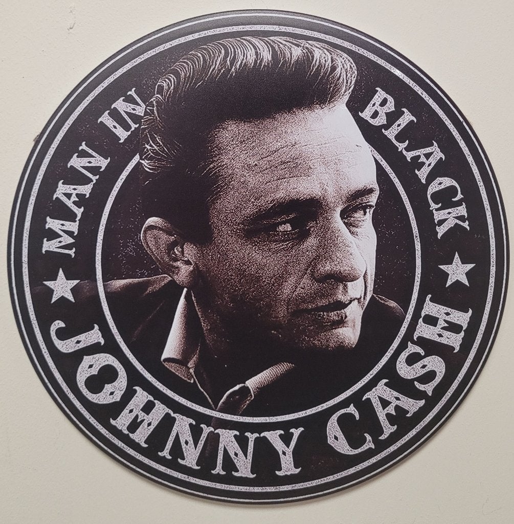 Johnny Cash man in black rond reclamebord van metaal deco, Info@deconoord.nl, Deco Noord, Nieuw, Ophalen of Verzenden