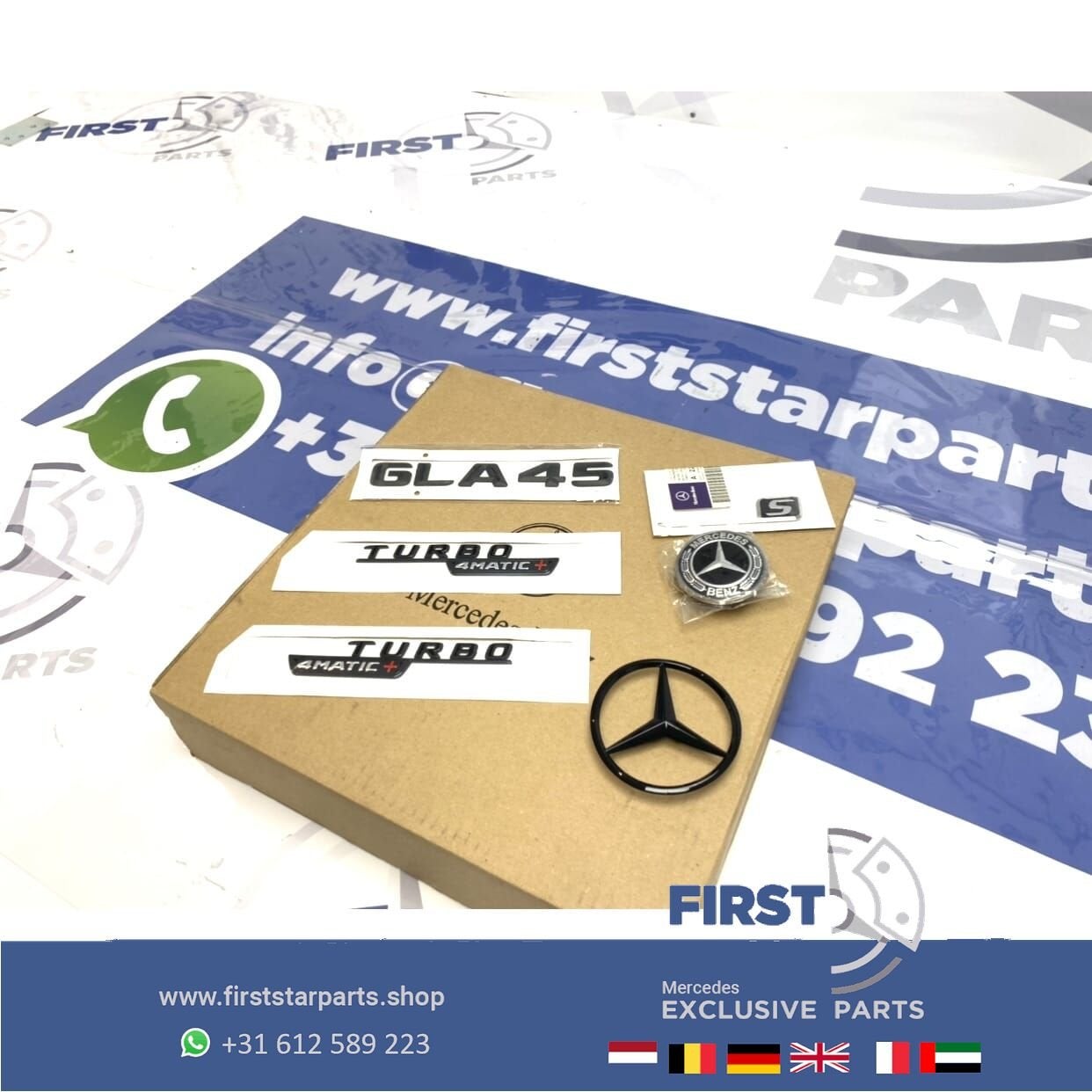 H247 GLA45S AMG LOGO SET GLA 45 S ZWART EMBLEMEN SET Mercede, Gebruikt, -, Ophalen of Verzenden, -