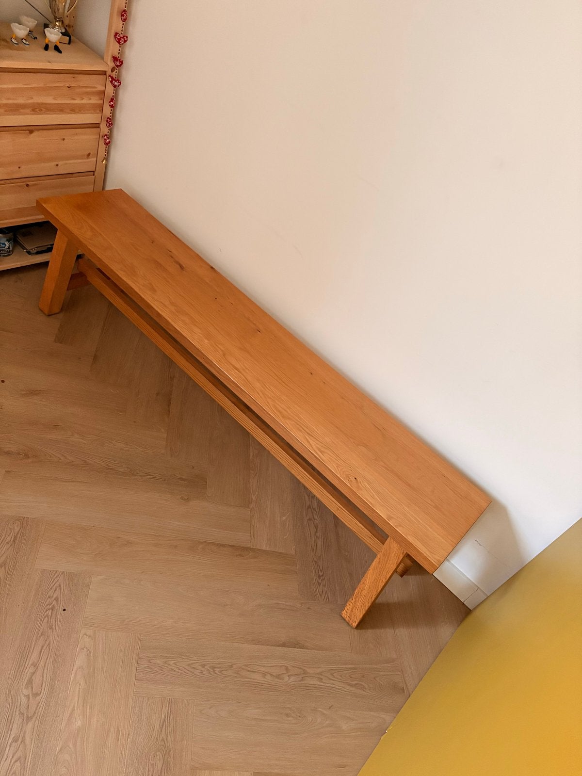 Massief houten bankje - 178 cm breed, Huis en Inrichting, Stoelen, Ophalen, Bruin, Zo goed als nieuw, Eén