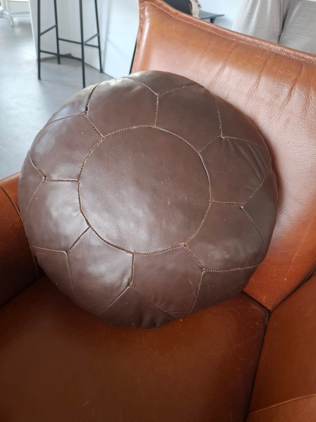 Vintage retro patchwork kussen leer bruin, Ophalen of Verzenden, Huis en Inrichting