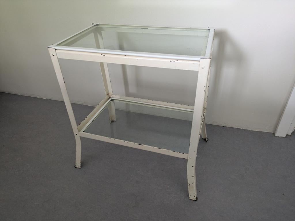 Metalen  bijzettafel met glazen plateaus, Minder dan 55 cm, Rond, Glas, Ophalen
