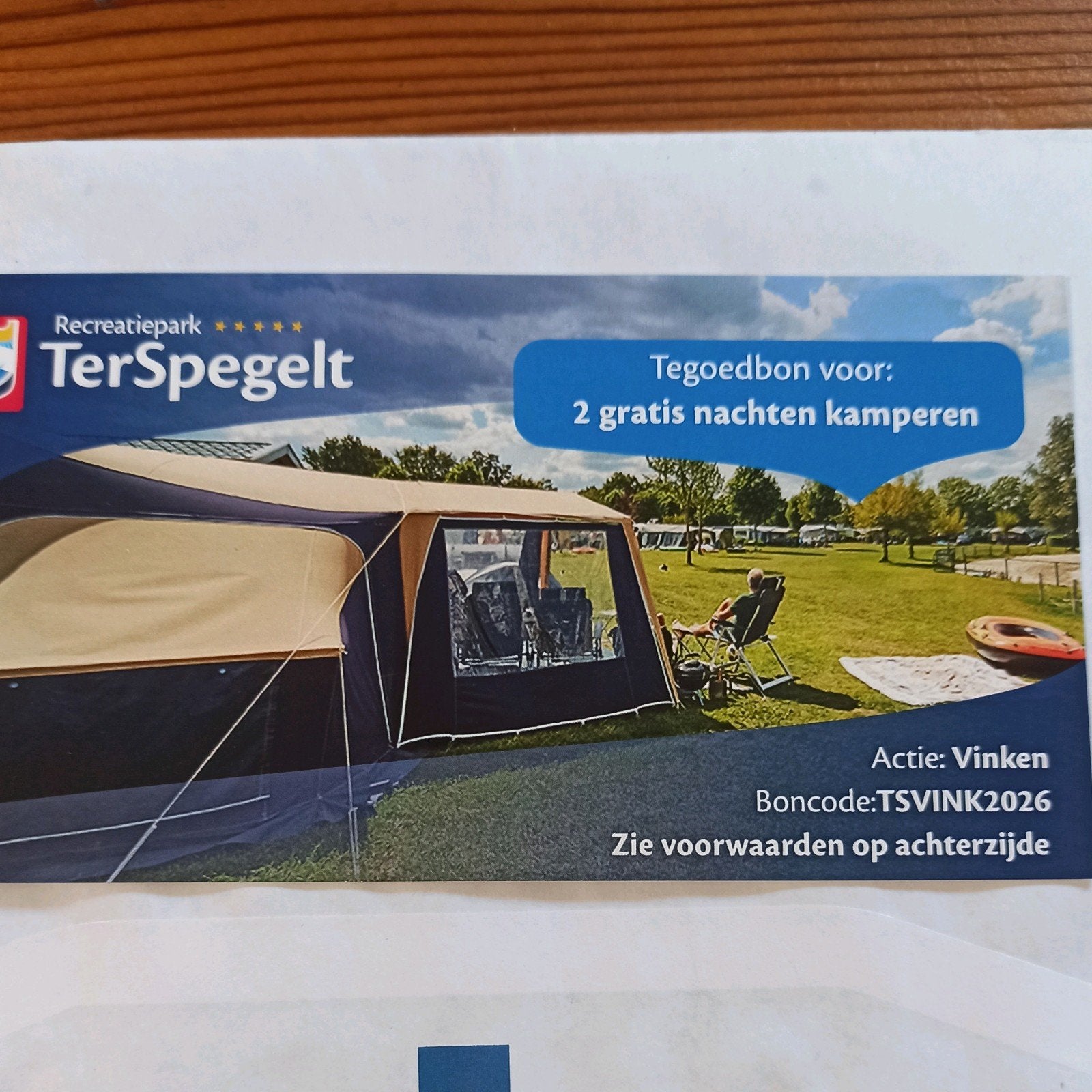 te koop tegoedbon 2 nachten kamperen ter spegelt Eersel, Tickets en Kaartjes, Drie personen of meer, Cadeaubon