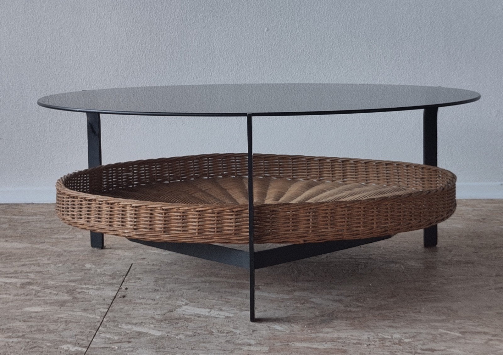 Vintage koffietafel Rudolf Wolf Rohe Noordwolde tafel riet, Gebruikt, 100 tot 150 cm, ., Mid century modern dutch design scandi Scandinavisch zweeds