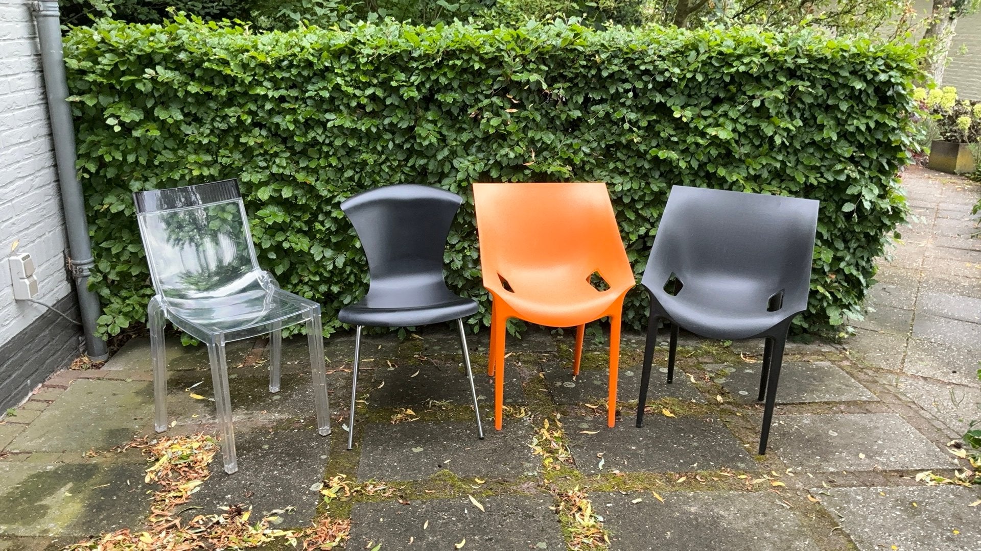 4 design stoelen, Huis en Inrichting, Ophalen, Kunststof, Gebruikt, Overige kleuren