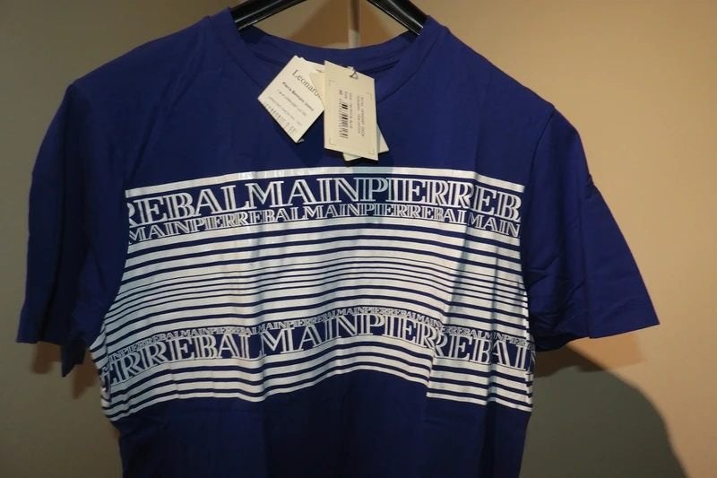 Pierre Balmain kobalt shirt witte merk print Nieuw mt 46, Maat 46/48 (XL) of groter, Nieuw, Pierre Balmain, Korte mouw