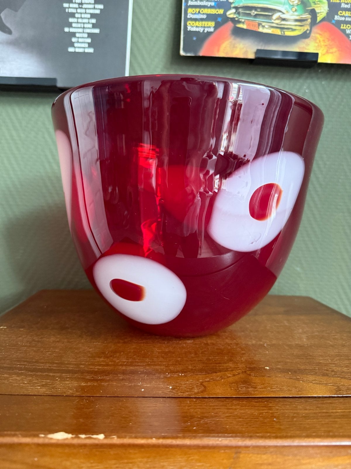 Grote Murano glazen bloempot/schaal - Rood met wit, Antiek en Kunst, Ophalen of Verzenden