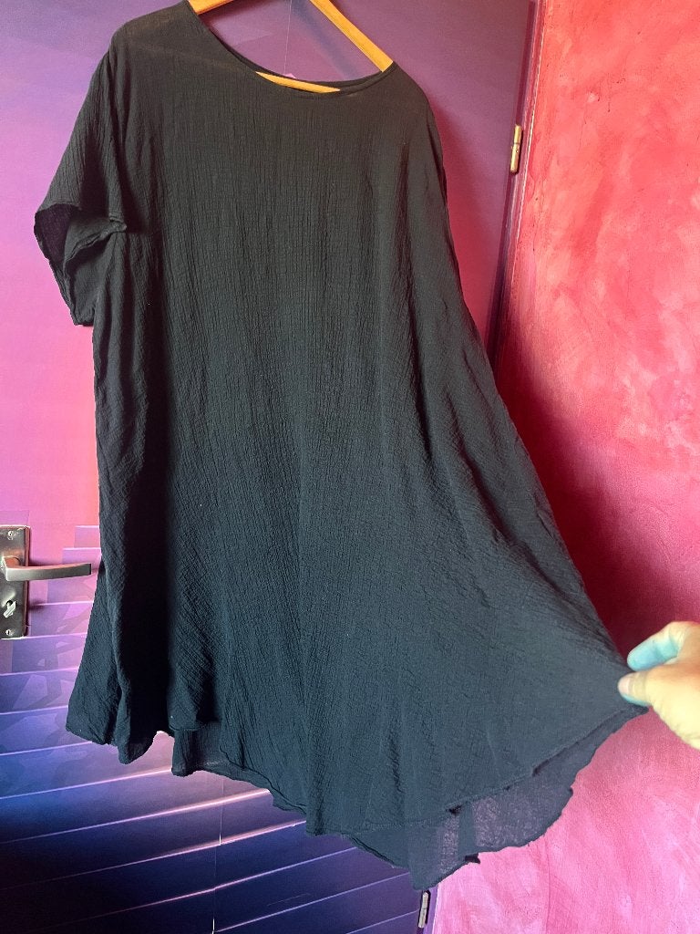 Nieuwe a-lijn jurk van 100% katoen maat 46/48 nu voor 19,99€, Made in Italy, Zwart, Maat 46/48 (XL) of groter, Ophalen of Verzenden