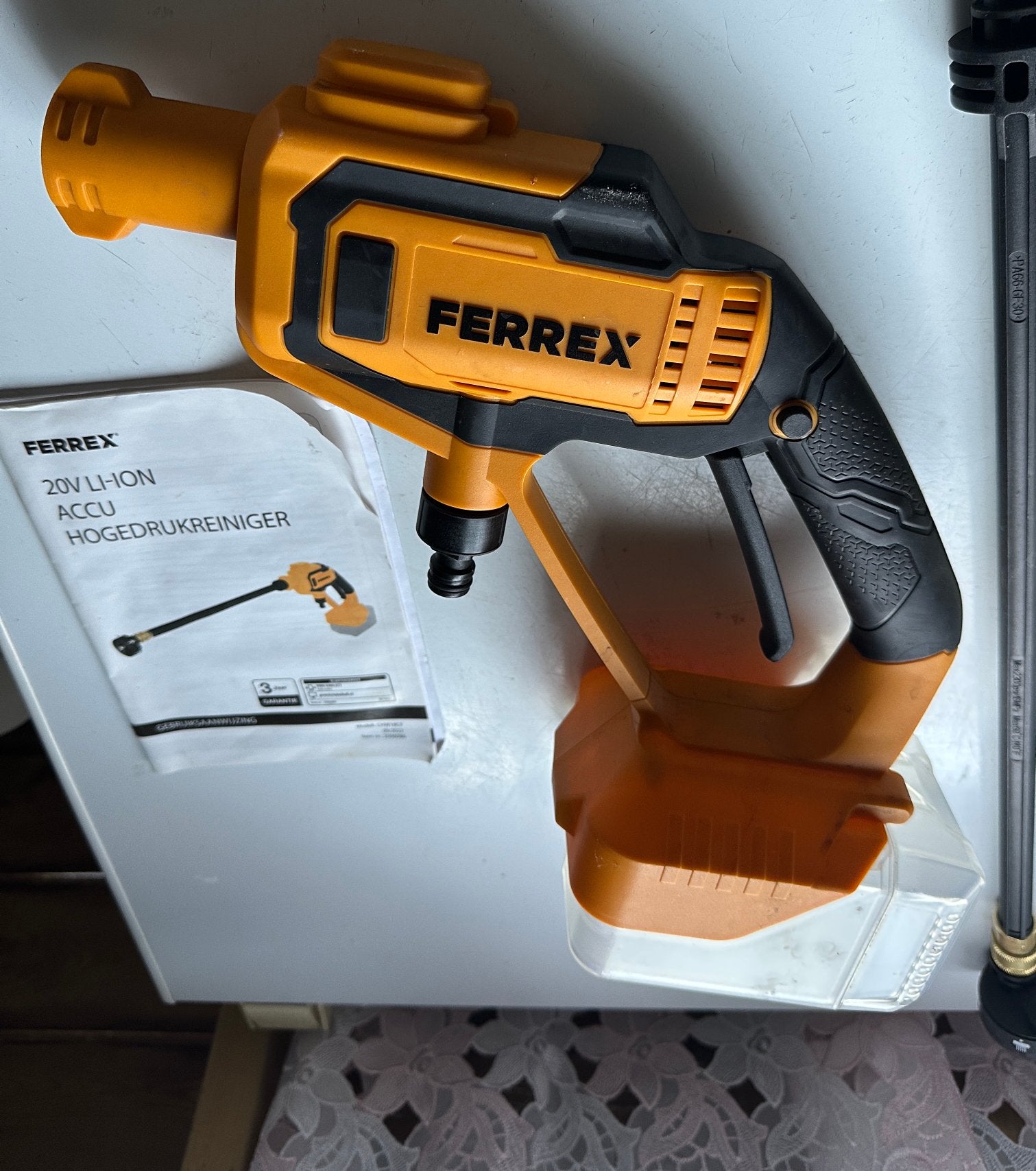 Ferrex 20V Li-Ion accu hogedrukreiniger – draadloos, Ophalen, Zo goed als nieuw, Accu, Met regelbare waterdruk