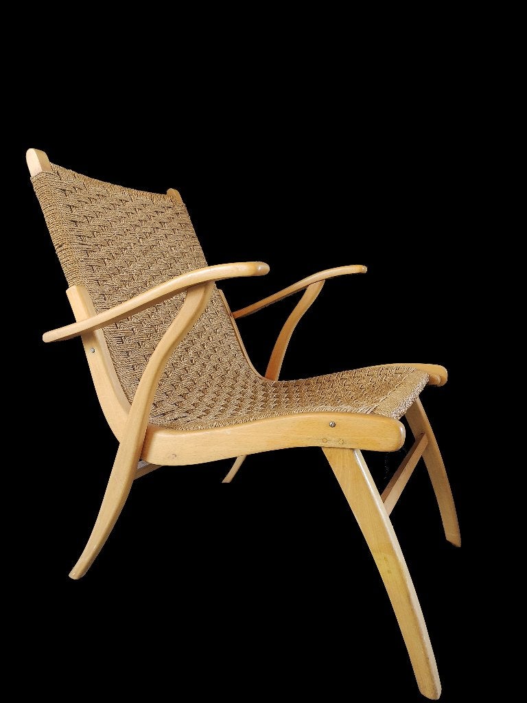 Prachtige vintage seagrass chair fauteuil Vroom & Dreesman, Ophalen, Gebruikt, 75 tot 100 cm, 50 tot 75 cm