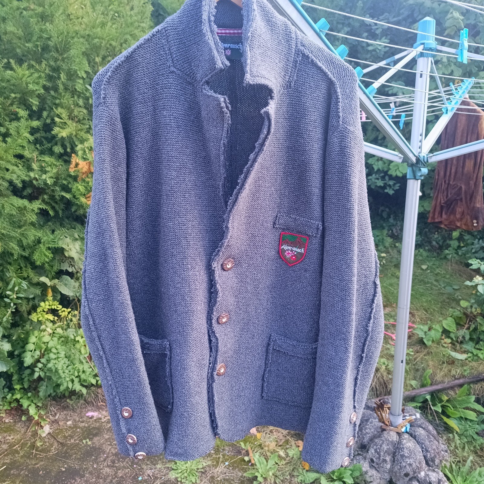 Almenrausch 54 Strickjanker vest grijs wol Oktoberfest, Ophalen of Verzenden, Gedragen, Maat 52/54 (L)