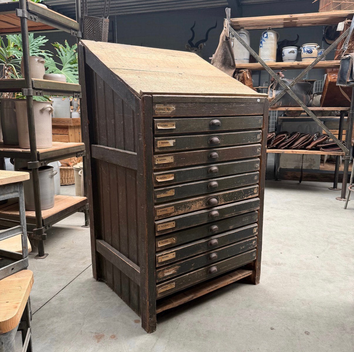 Antieke letterkast, oude ladekast, vintage kast, antiek, Ophalen