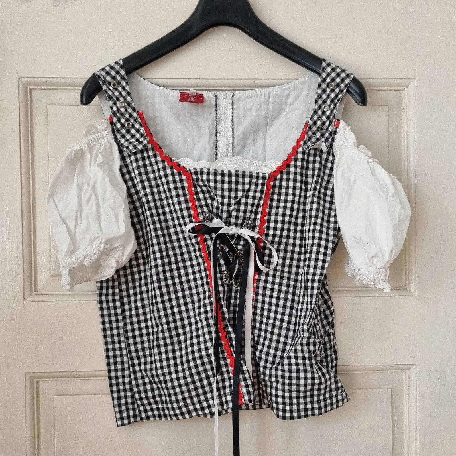 Oktoberfeest Mieder zwart wit geblokt maat 42 Blouse, Der karnevalswierts, Carnaval, Maat 42/44 (L), Ophalen of Verzenden