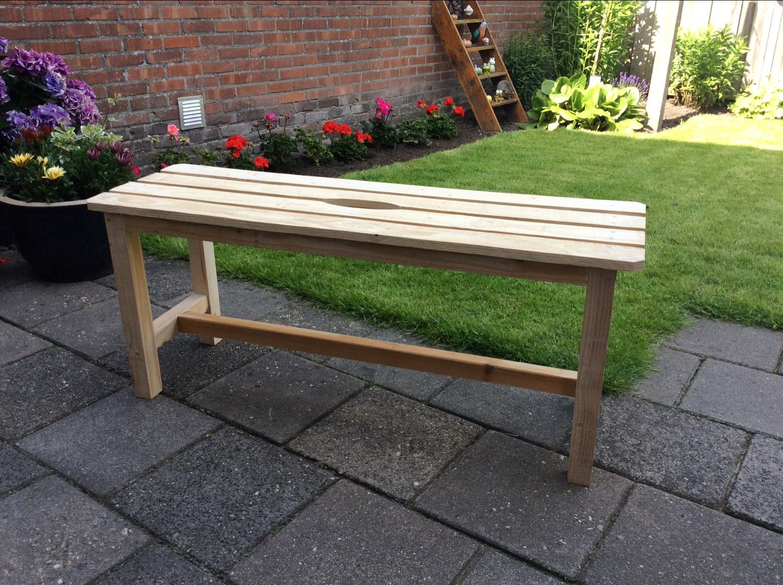 Bankje van gerecycled hout - 105 cm lang, Ophalen, Zo goed als nieuw, Hout