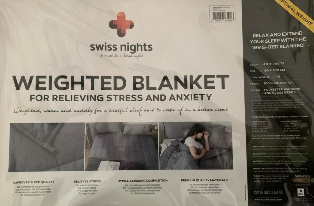 Swiss Nights Verzwaringsdeken Antraciet 150x200cm 7kg, Ophalen, Eenpersoons, Nieuw, Deken of Dekbed
