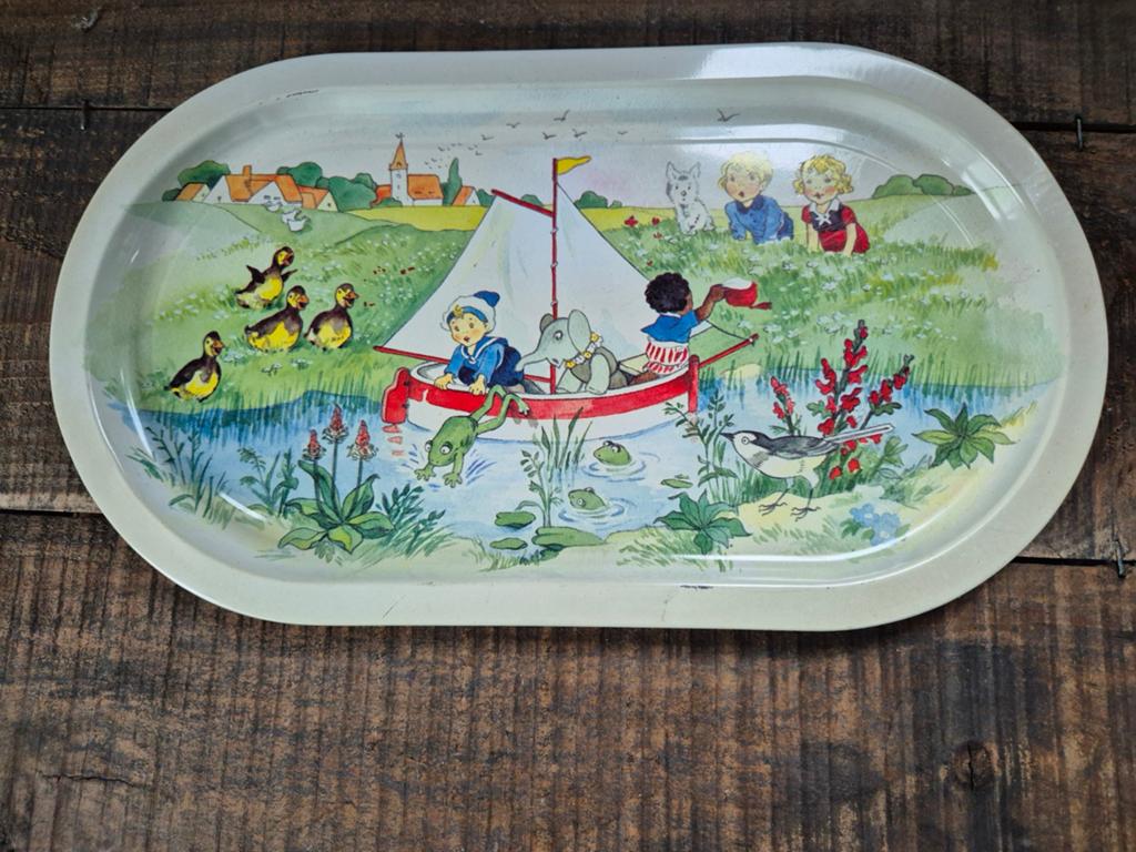 Vintage dienblad, Ophalen of Verzenden, Gebruikt, Rechthoekig, Hout